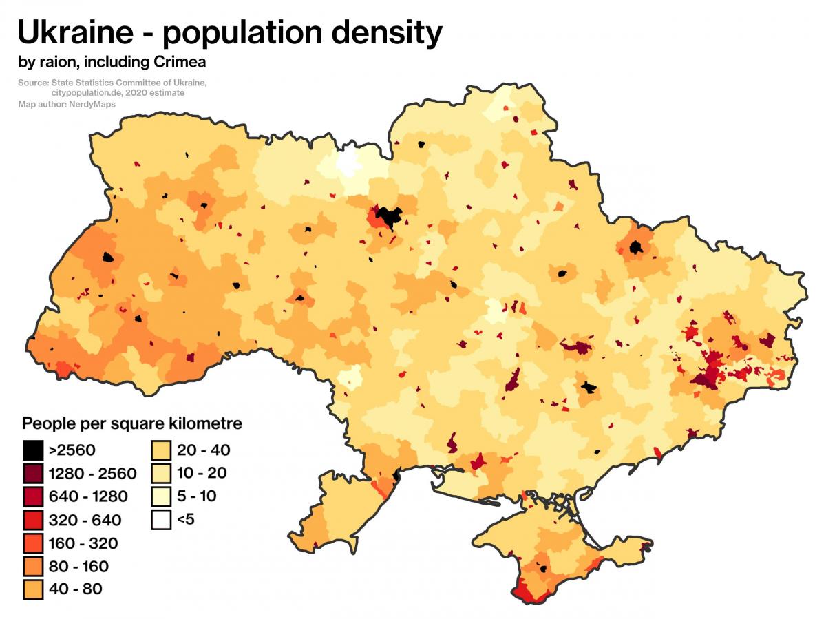 Mapa gęstości zaludnienia Ukrainy