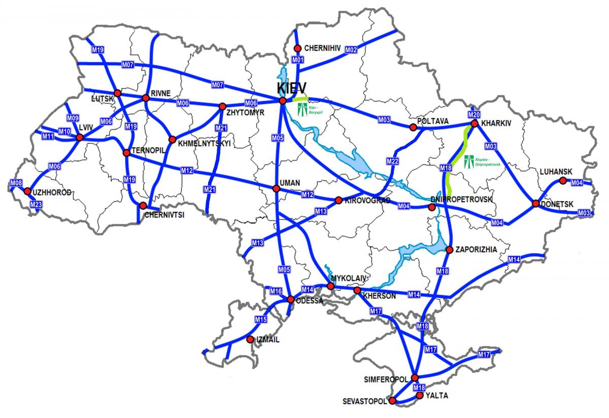 Mapa autostrad Ukrainy