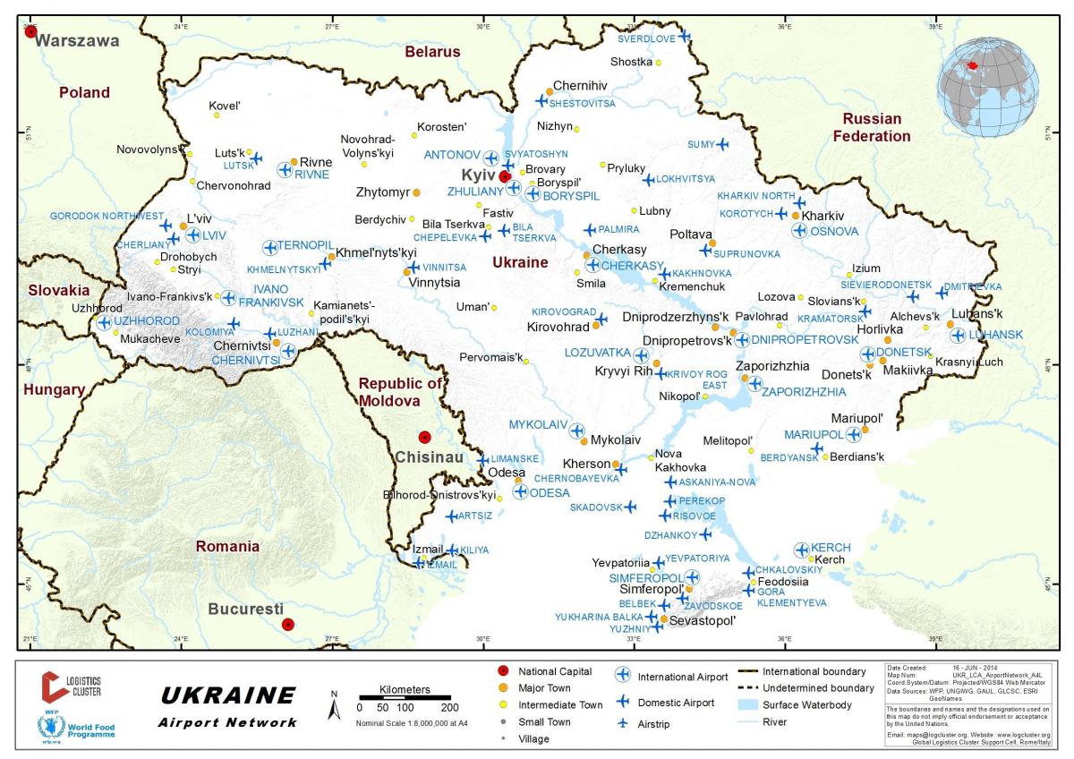 Mapa portów lotniczych Ukrainy